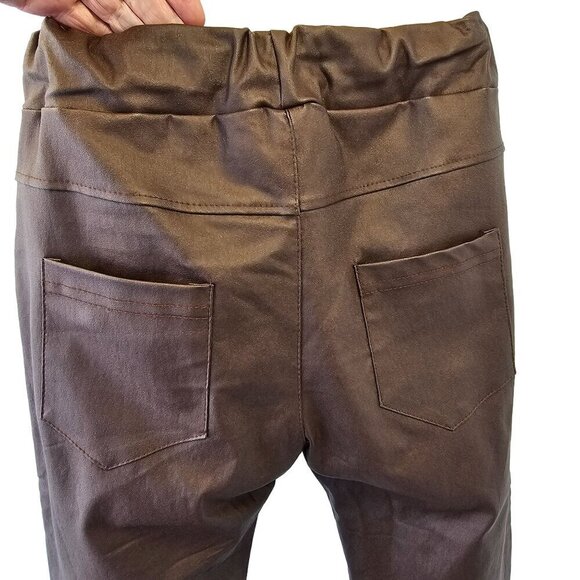 Venti6 Brown Crinkle Jogger Women XS Drawstring Pants Lurex Drawstring Close NWT - Picture 8 of 10